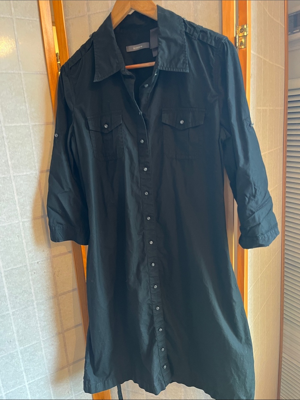 Liz Claiborne Vintage Black Safari Shirt Dress | Size 12 | 90s Button‑Front